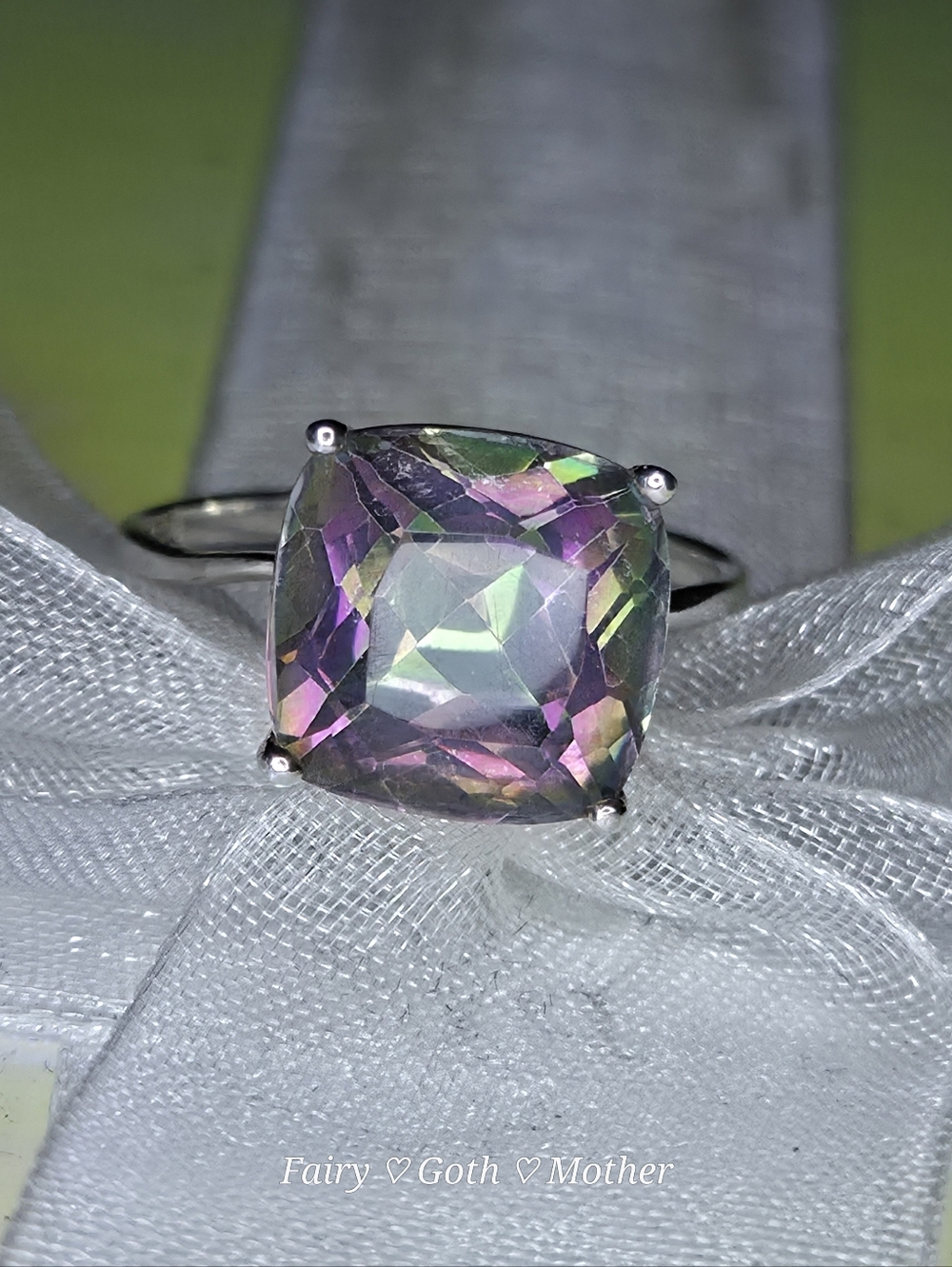 New Beautiful 6ct Checkerboard Cut Mystic Topaz In Sterling Silver Ring